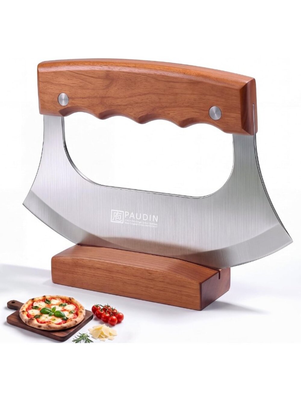 6.5” Pizza Cutter Rocker with Stand - Perfect for Thick Crust & Deep Dish Pies